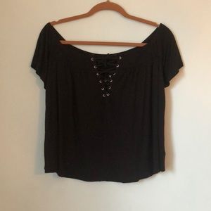 Off The Shoulder Black T-Shirt